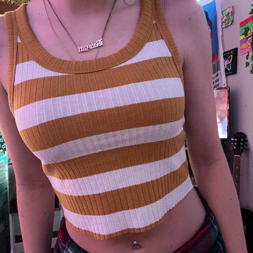 Yellow and white striped crop top
